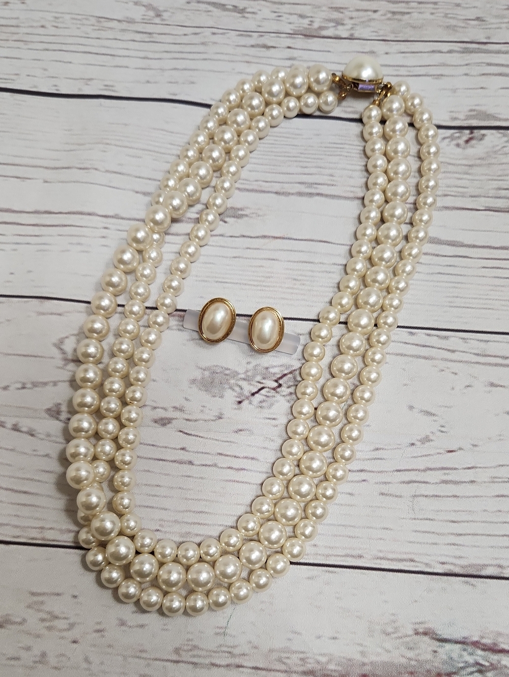 Ivory Multi-Strand Pearl Necklace with Matching Earrings - Timeless Elegance